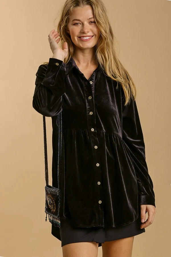 Velvet Button Tunic-Black