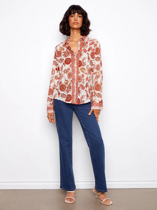 Printed Cotton Voile Blouse- Florelle