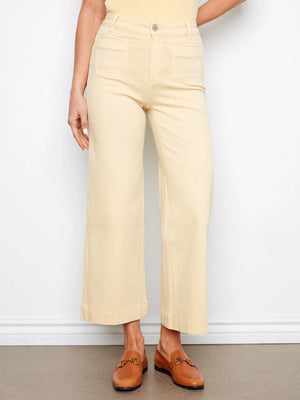 Cropped Patch Pocket Flare Twill Pants-Butter