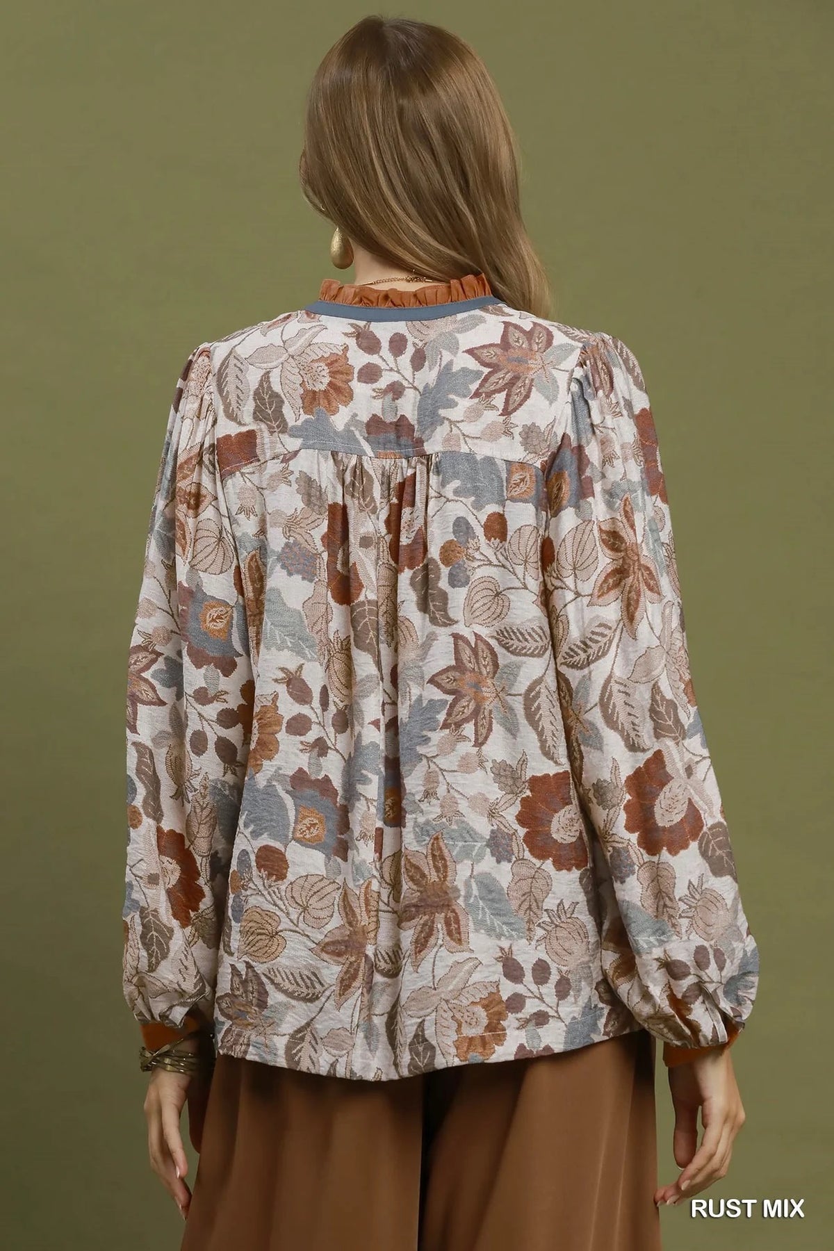 Taupe Floral Contrast Blouse