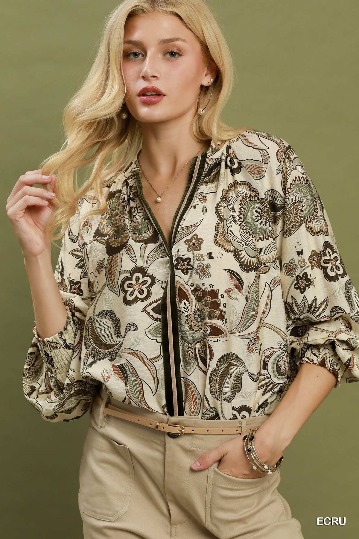 Taupe Floral Blouse