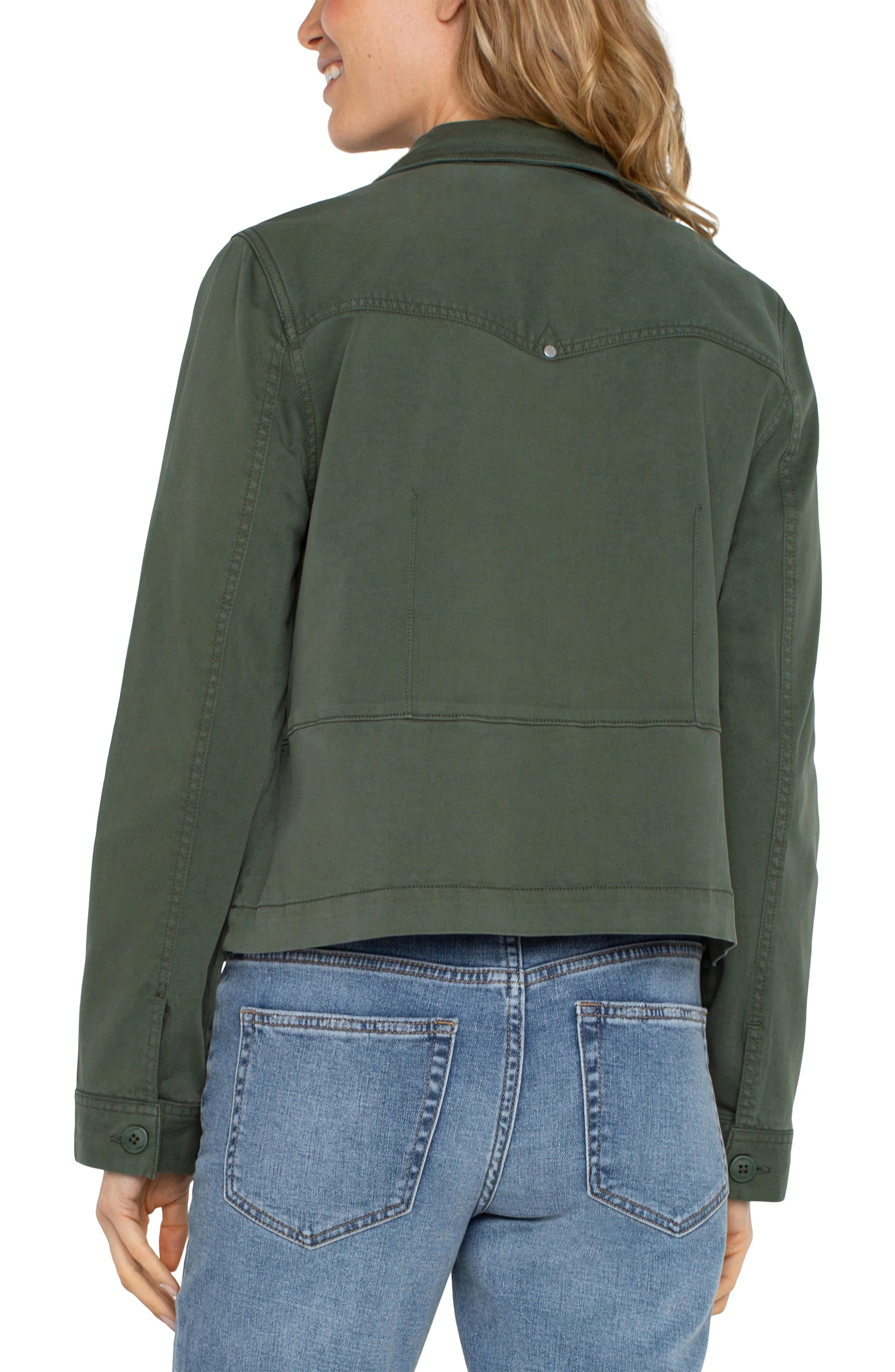 Peplum Hem Trucker Jacket- Moss Green