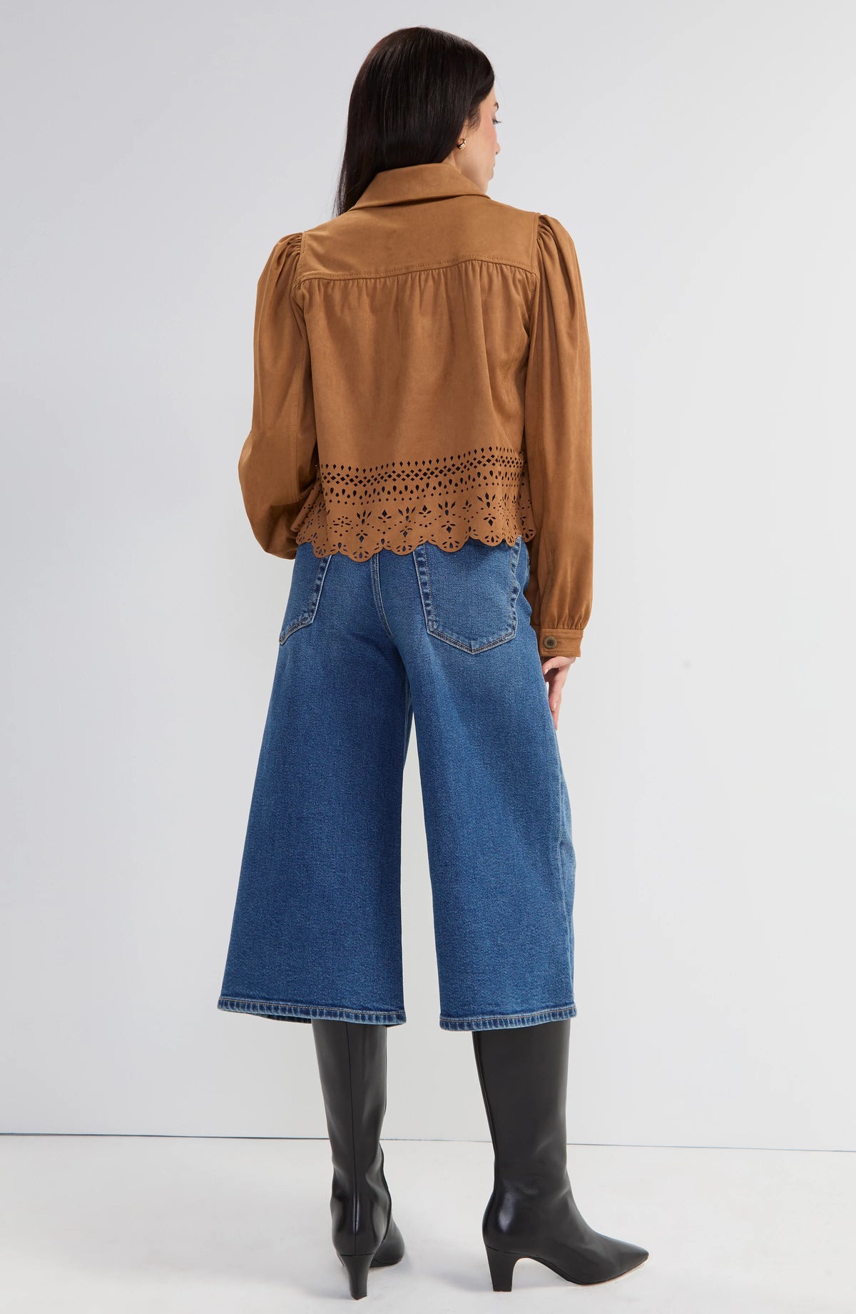 Liverpool Puff Sleeve Jacket W/ Laser Cut Hem