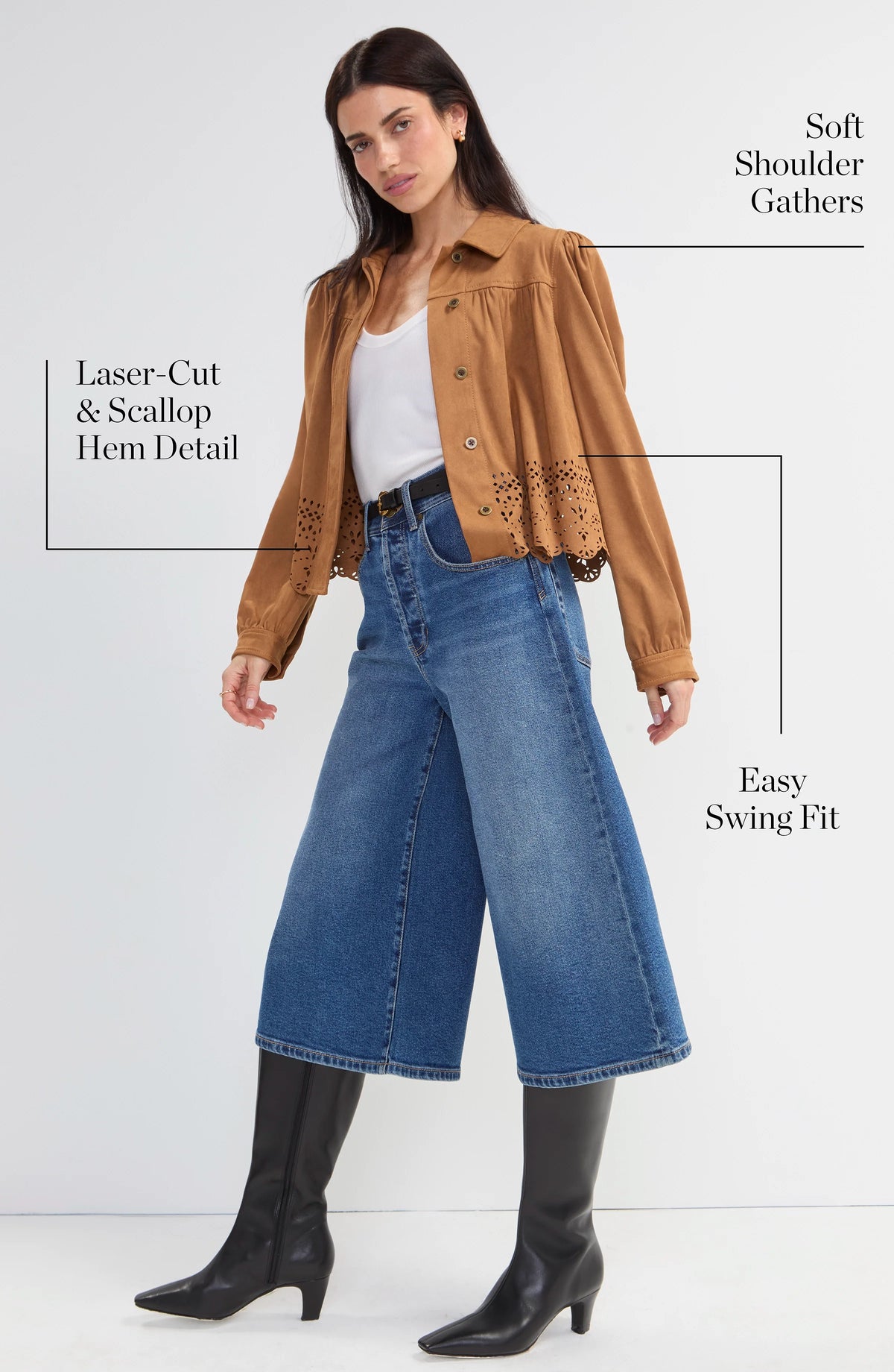 Liverpool Puff Sleeve Jacket W/ Laser Cut Hem