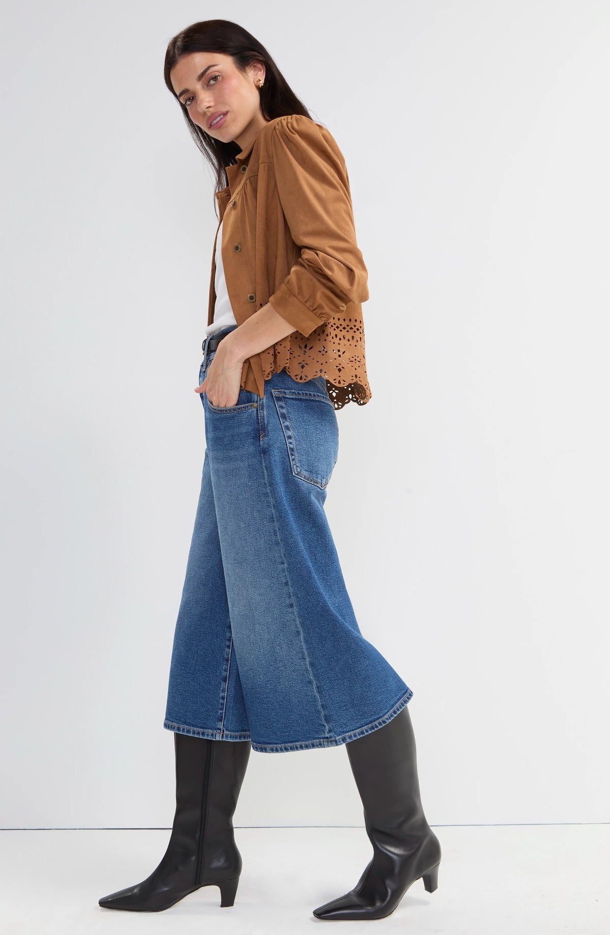 Liverpool Puff Sleeve Jacket W/ Laser Cut Hem