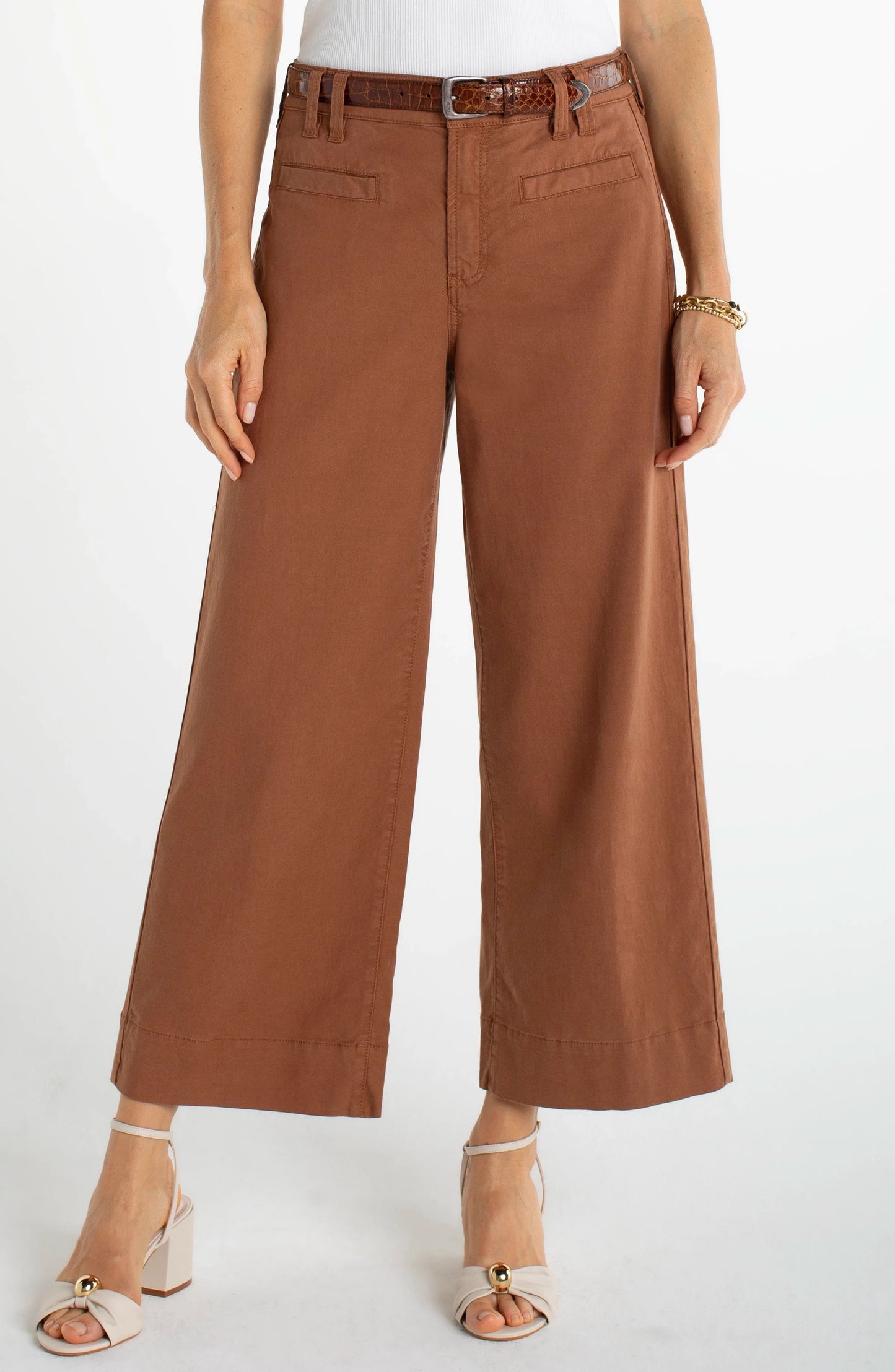 High Rise Cropped Wide Leg- Mocha Brown