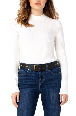 Mock Neck Long Sleeve Knit Top- Snow