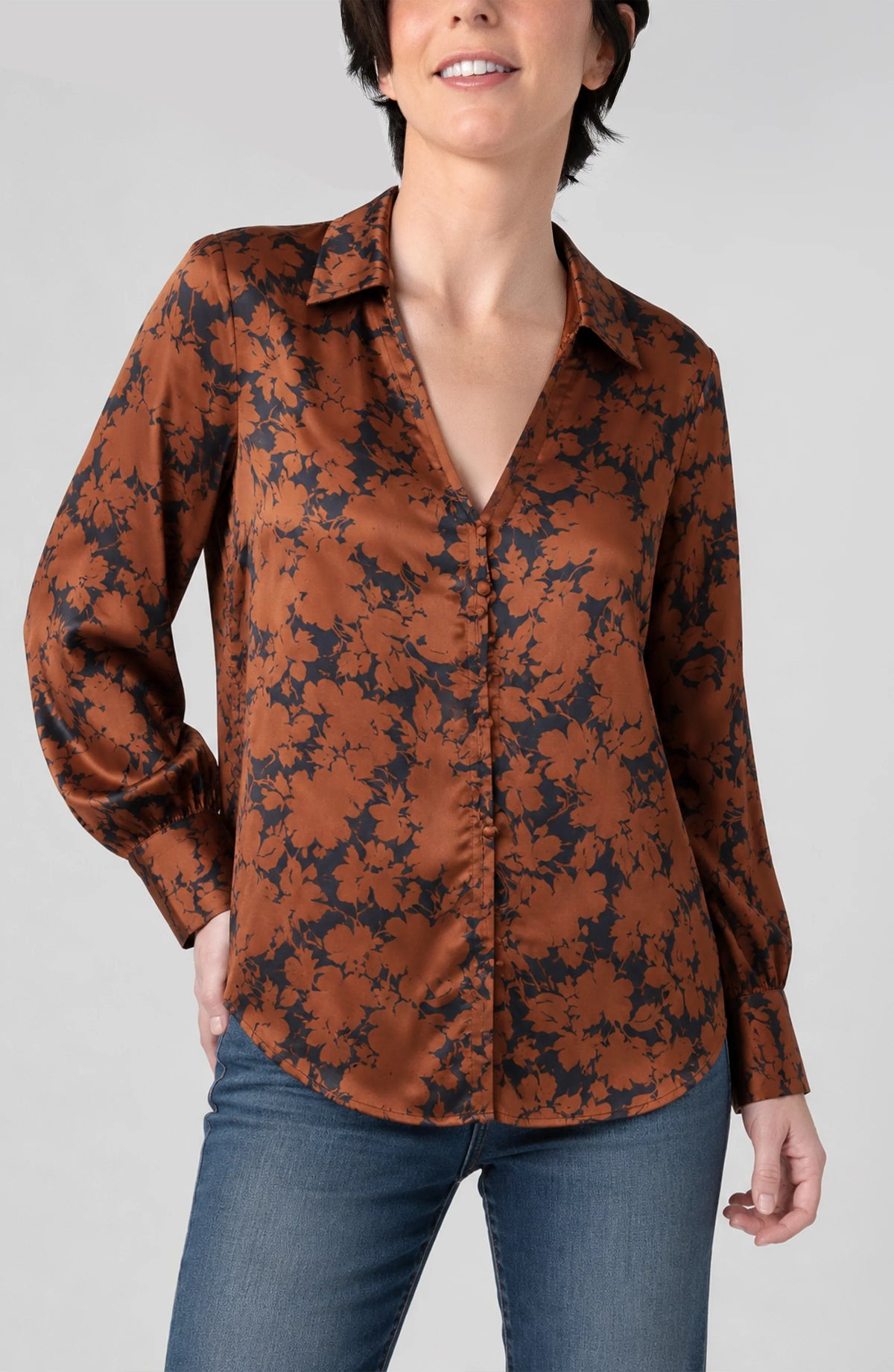 Liverpool Button Front Woven Blouse