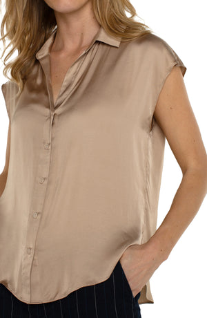 Button Front Dolman Sleeve Blouse- Champagne