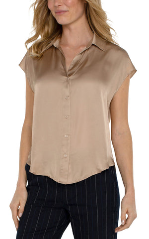 Button Front Dolman Sleeve Blouse- Champagne