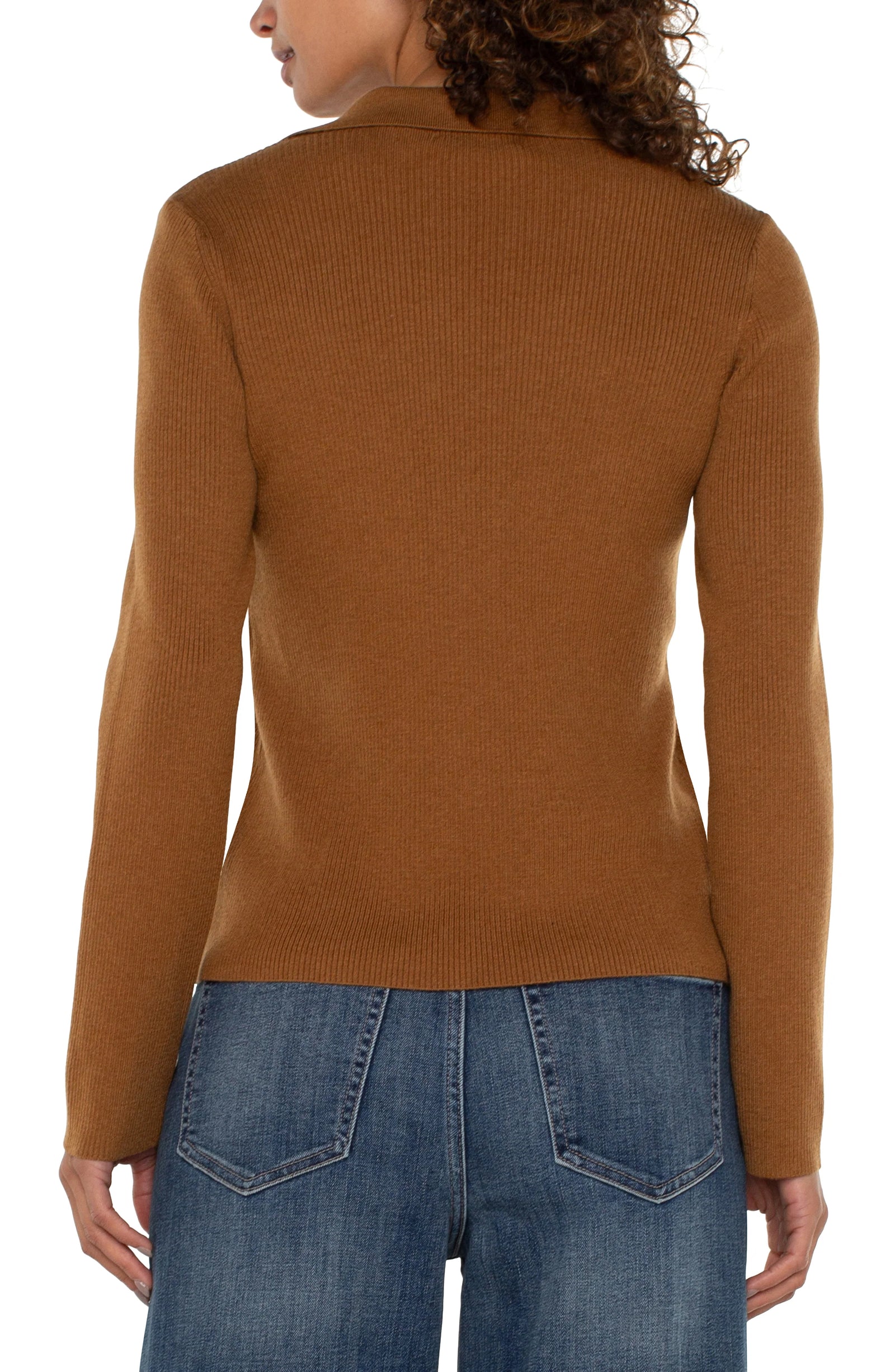 Long Sleeve V-neck Collared Sweater