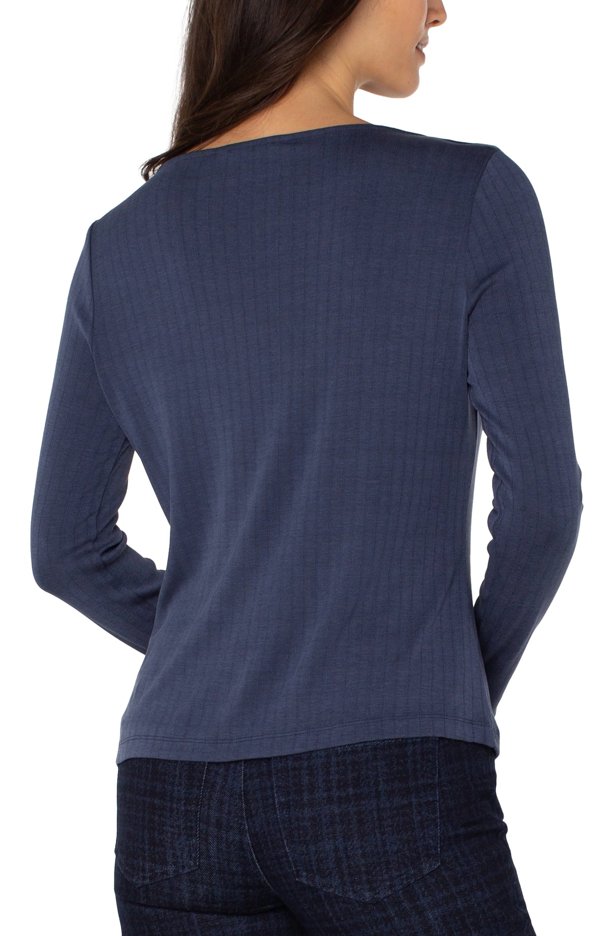 Liverpool Long Sleeve Boat Knit Top-Navy