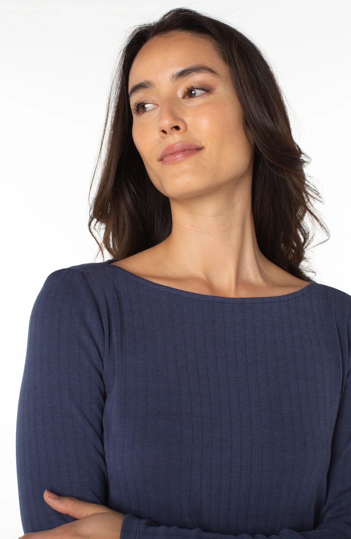Liverpool Long Sleeve Boat Knit Top-Navy