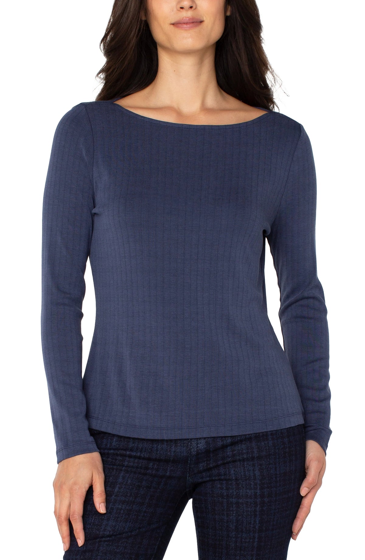 Liverpool Long Sleeve Boat Knit Top-Navy