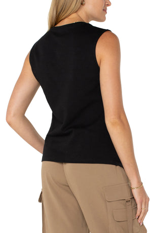 Sleeveless V Neck Knit Top- Black