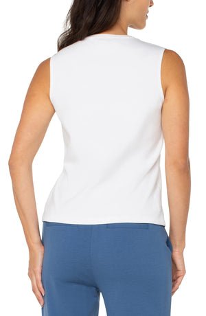 Sleeveless V Neck Knit Top- White