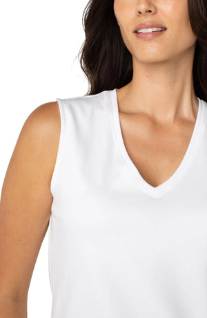 Sleeveless V Neck Knit Top- White