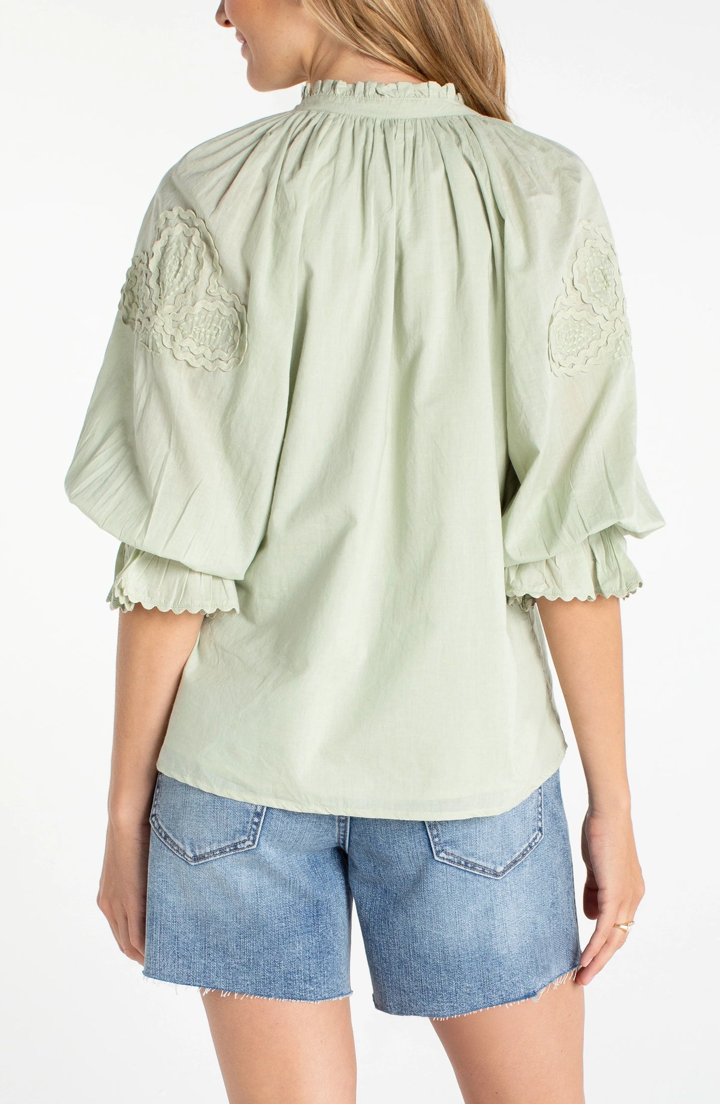 3/4 Sleeve Button Front Woven Top- Matcha