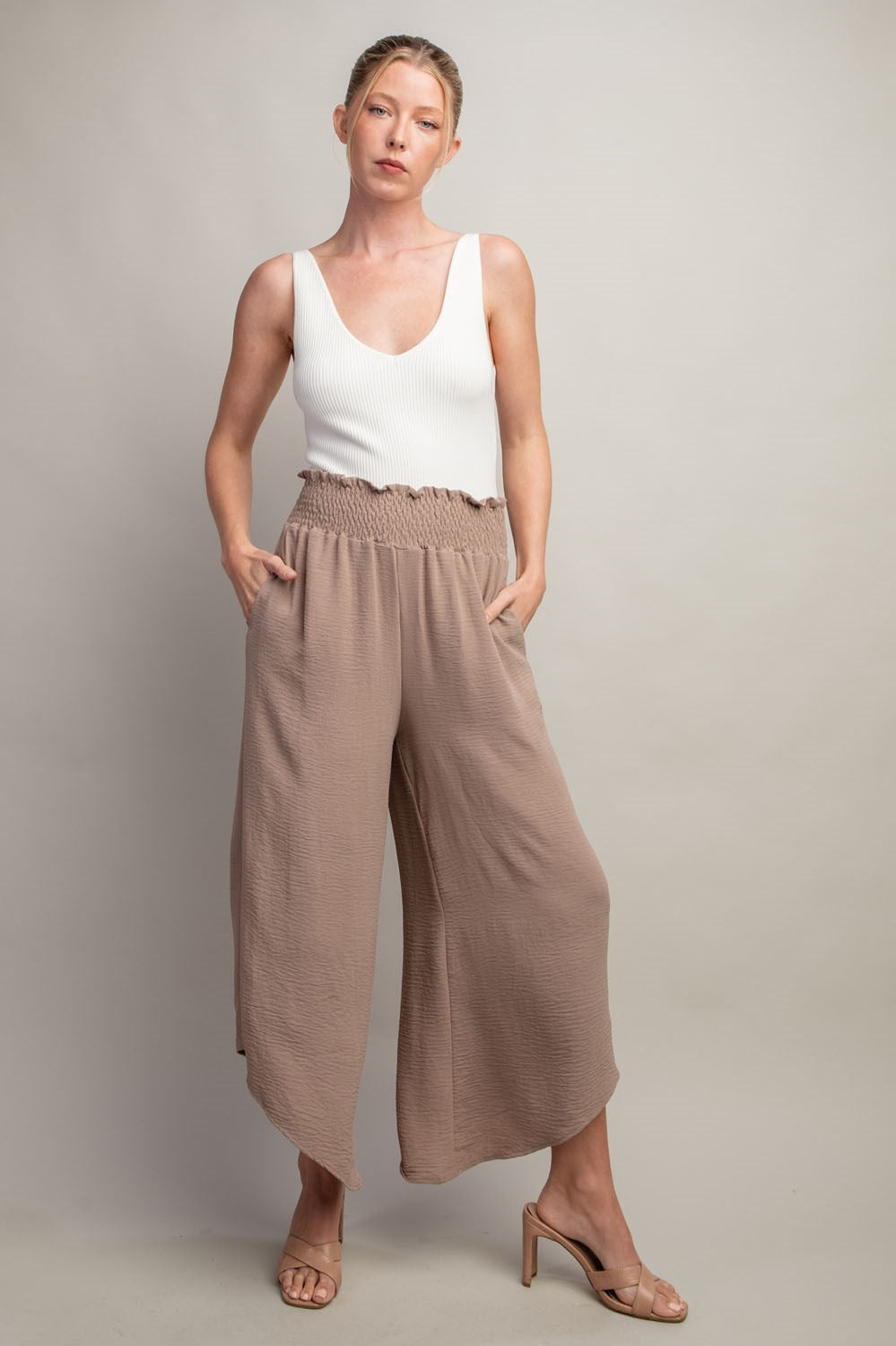 Smocked Wide Leg Pants