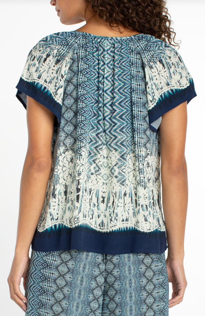 Short Sleeve Woven Top w/ Front Tie Detail