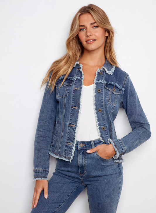Frayed Edge Stretch Denim Jacket