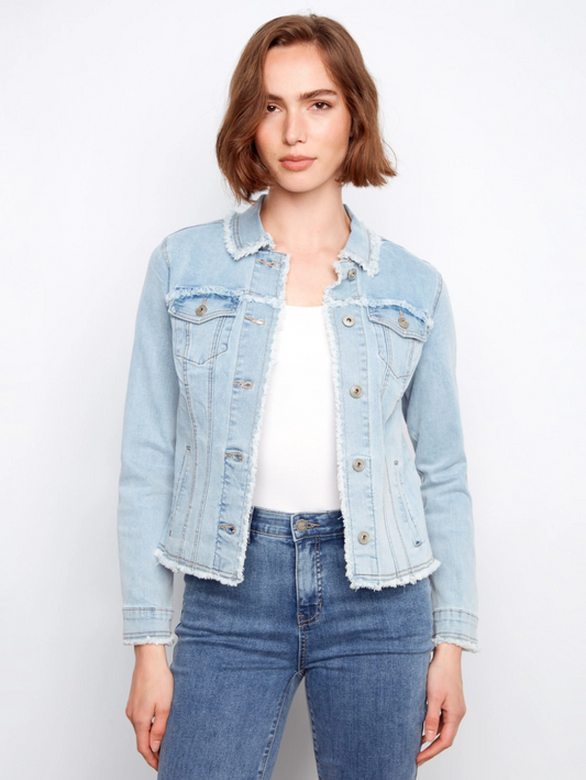 Frayed Edge Stretch Denim Jacket