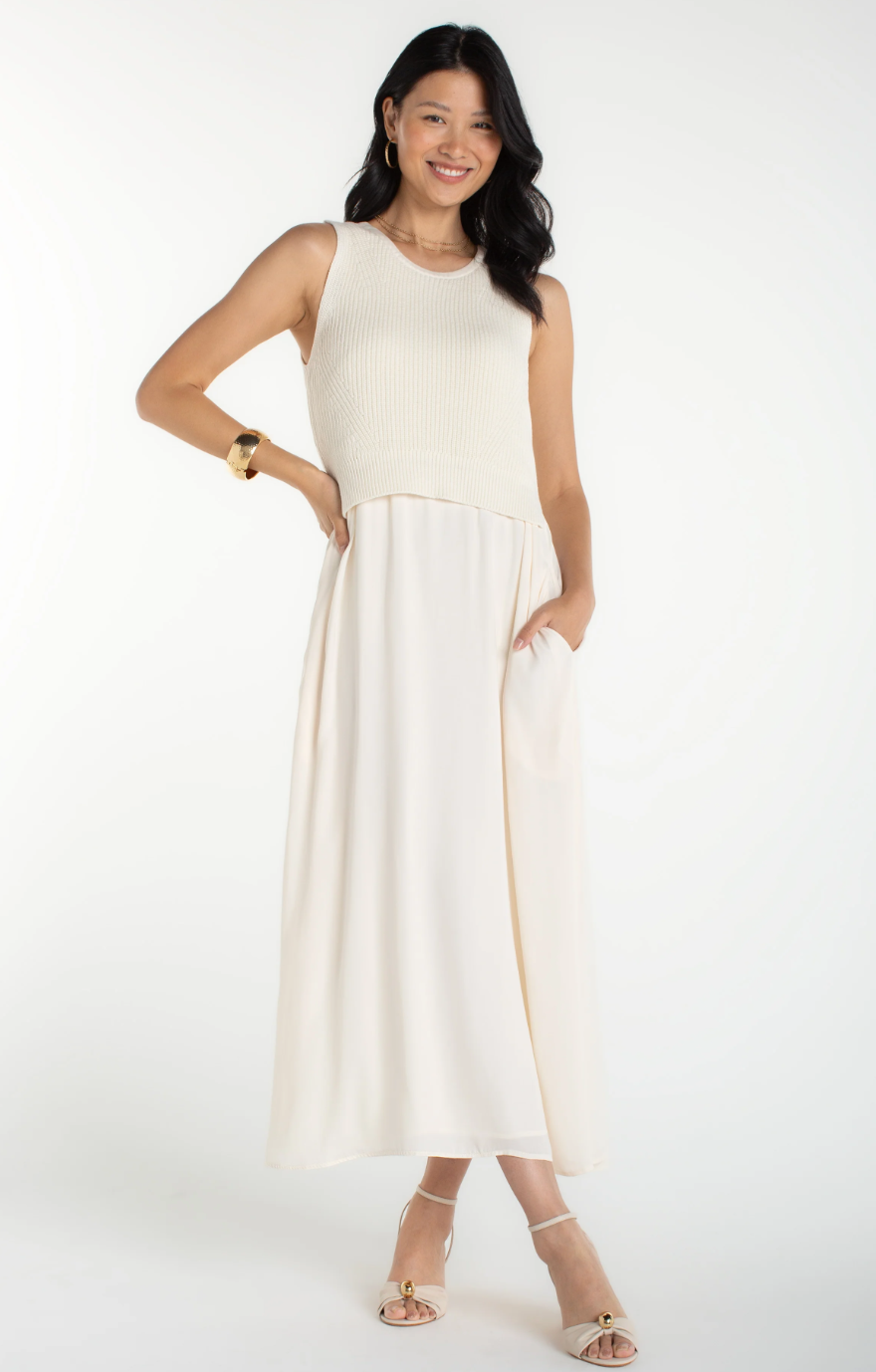 Sleeveless Tie Back Sweater Woven Dress