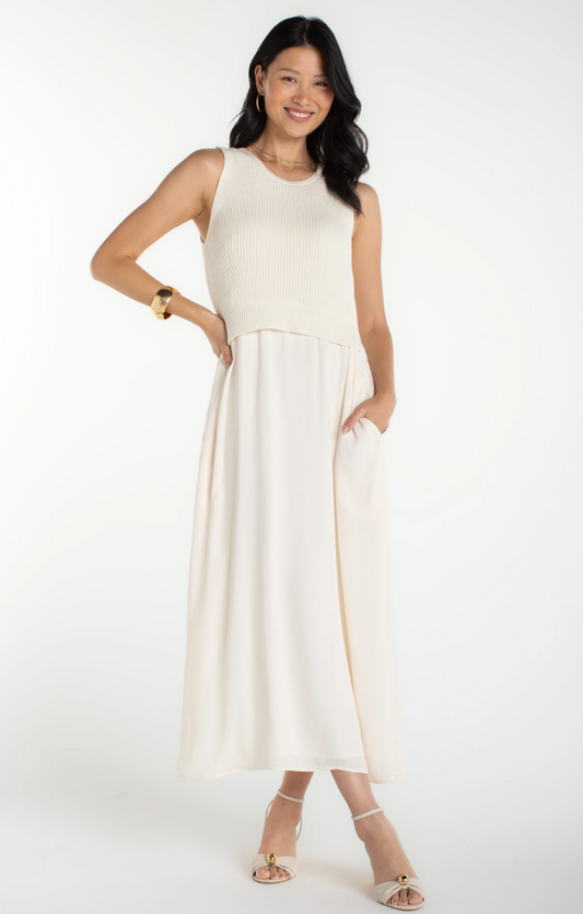 Sleeveless Tie Back Sweater Woven Dress