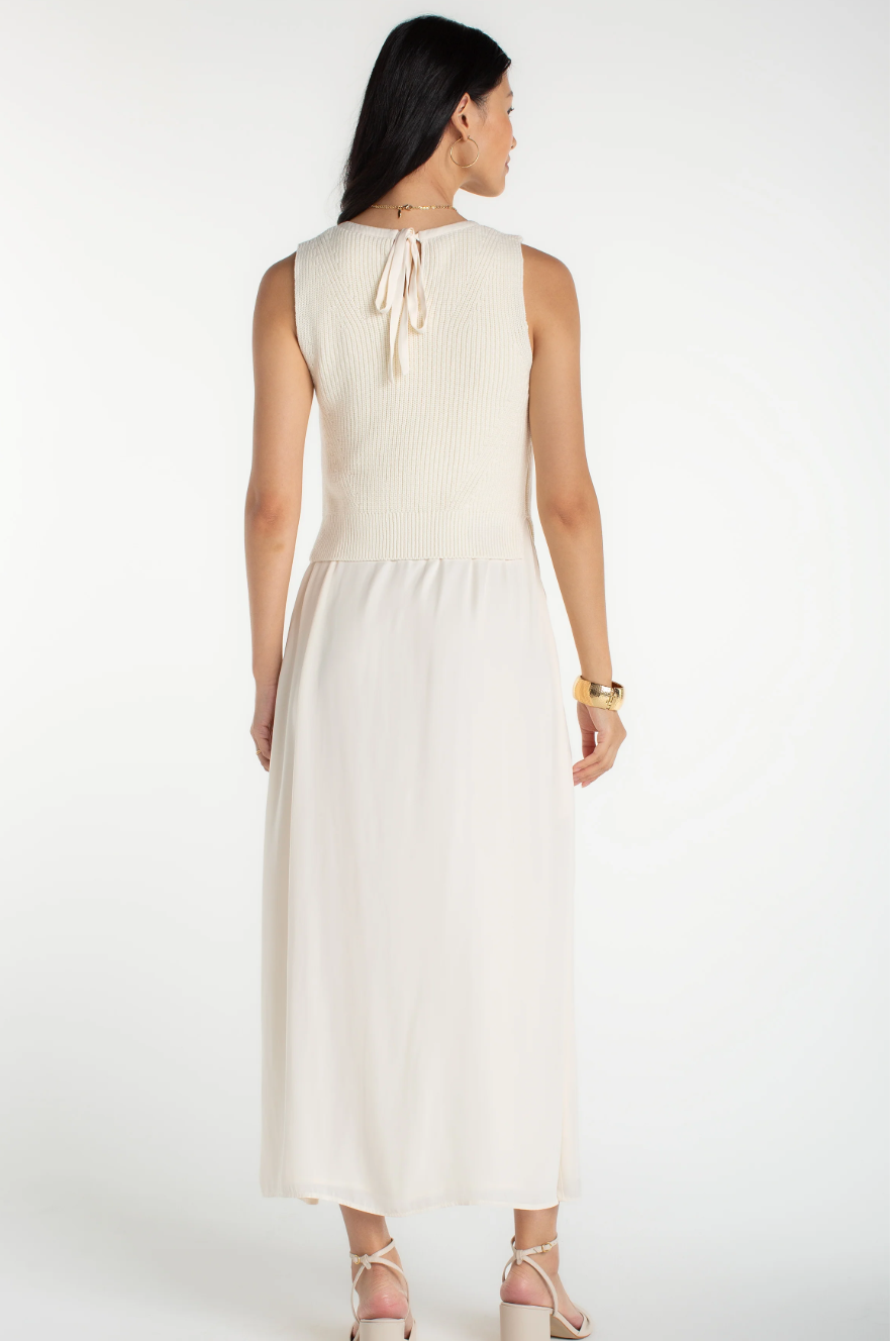 Sleeveless Tie Back Sweater Woven Dress