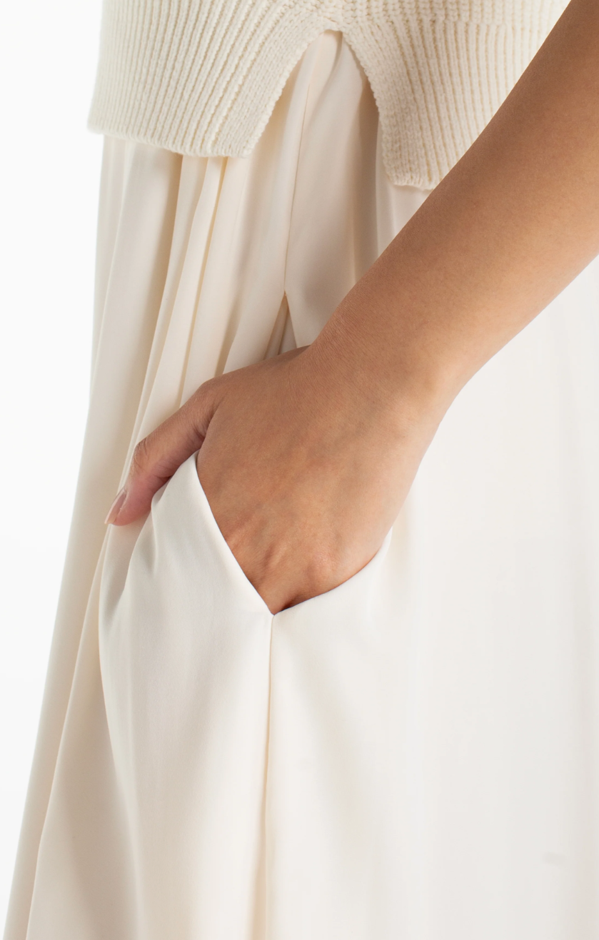 Sleeveless Tie Back Sweater Woven Dress