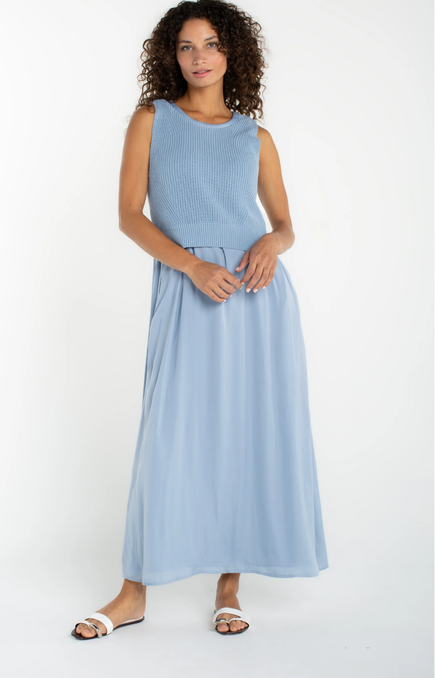 Sleeveless Tie Back Sweater Woven Dress