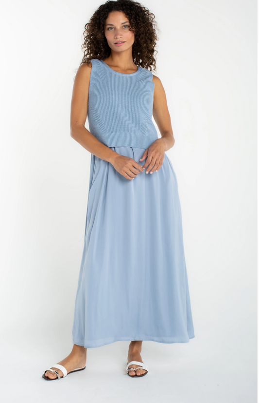 Sleeveless Tie Back Sweater Woven Dress