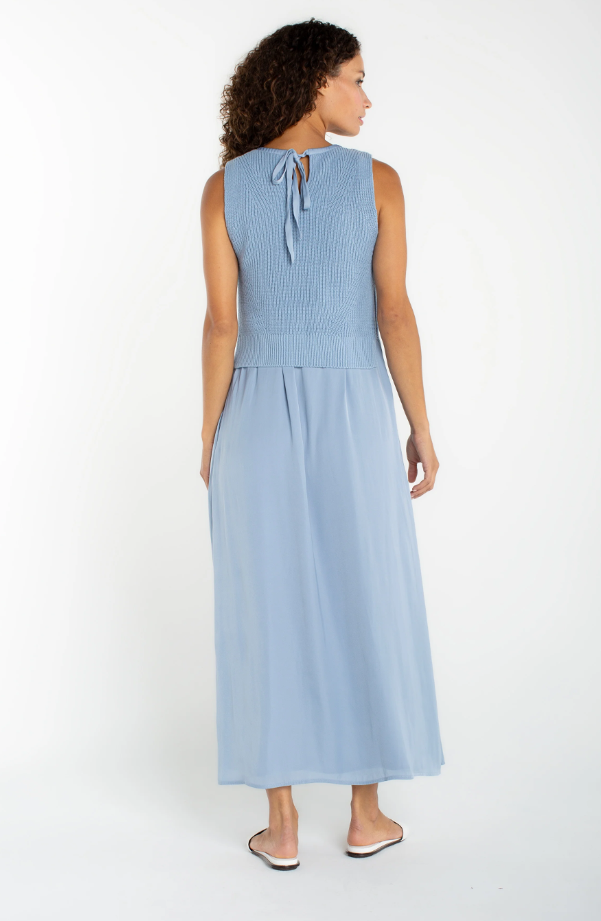 Sleeveless Tie Back Sweater Woven Dress