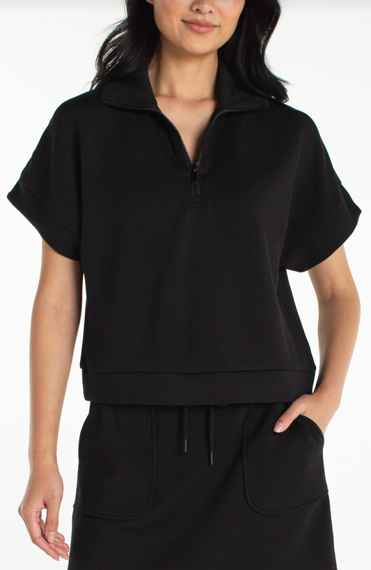 Half Zip Popover Top- Black