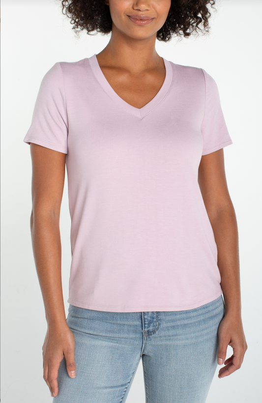Short Sleeve V Neck Tee- Lilac