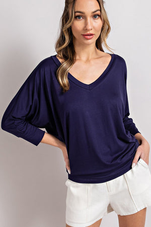 V Neck Dolman Top- Navy