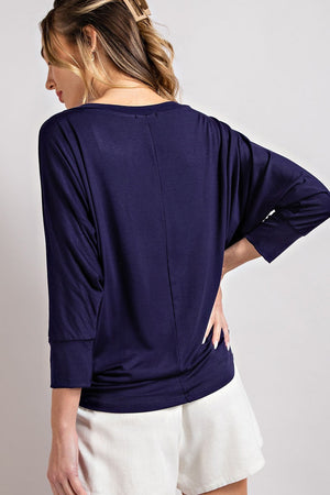 V Neck Dolman Top- Navy