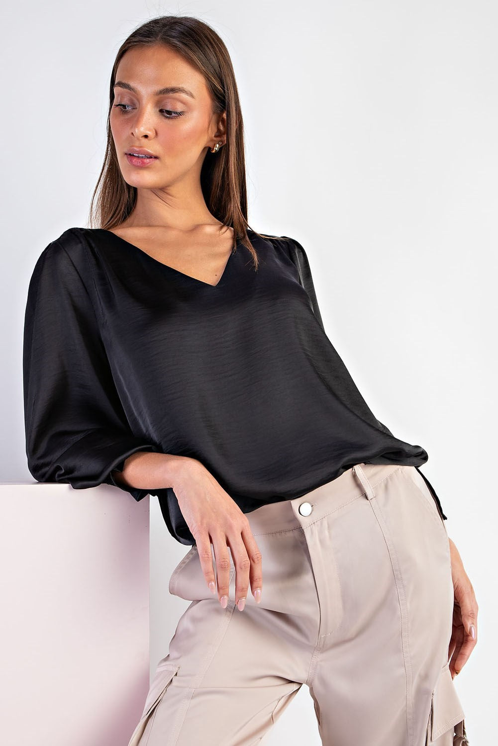 The Perfect Satin Blouse- Black