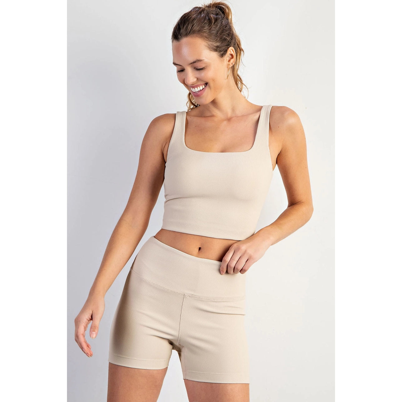 Seamless Ribbed Crop Top- Rhino Gray