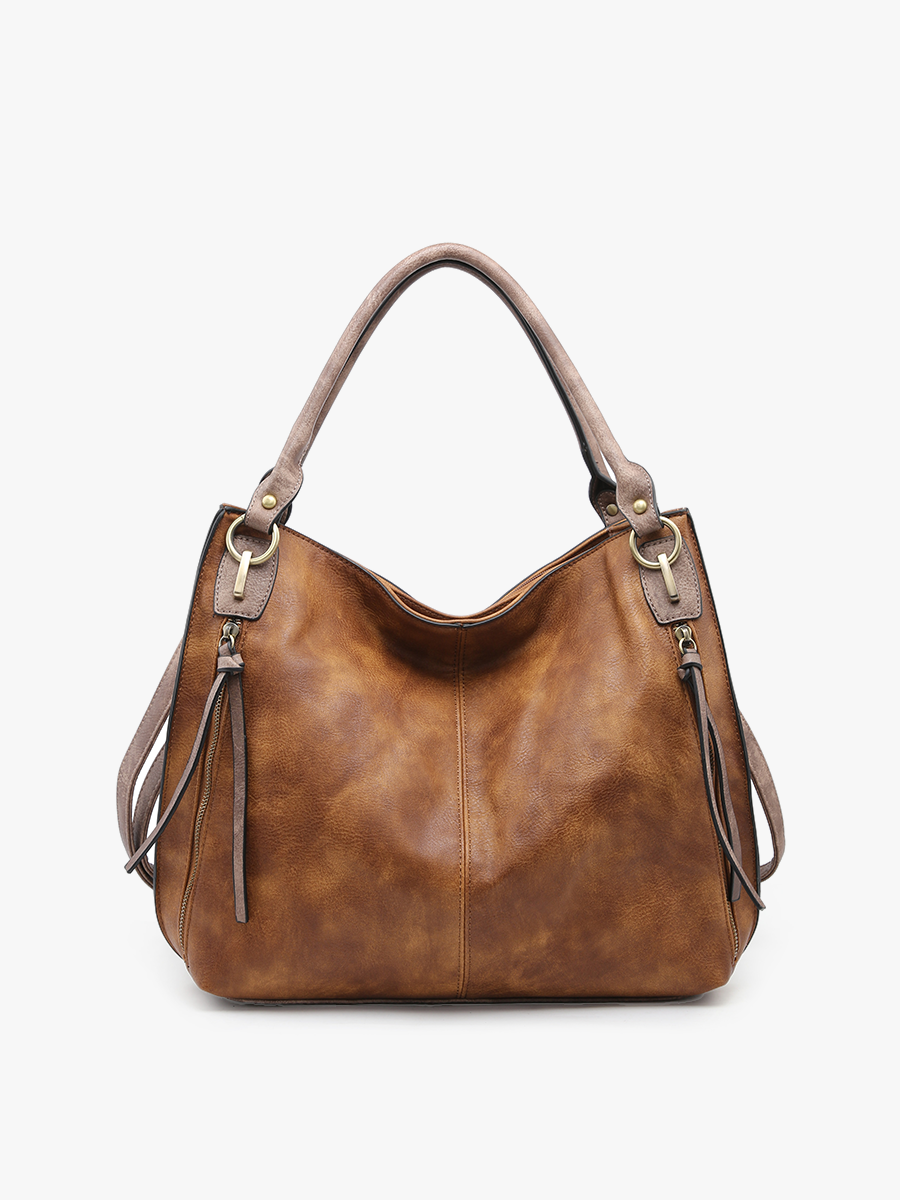 Connar Distressed Side Pocket Tote: Brown