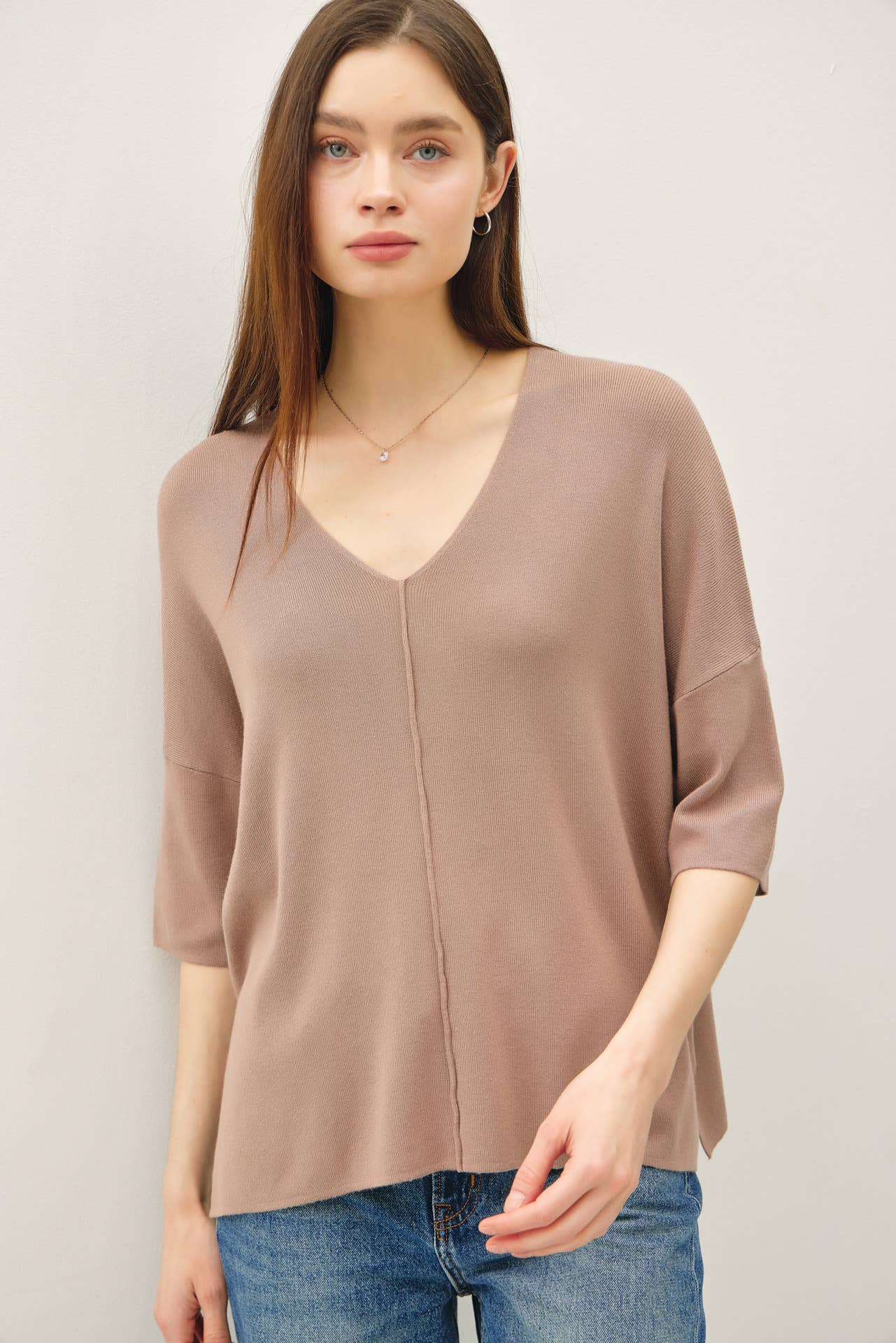 V-Neck Drop Shoulder-Mocha