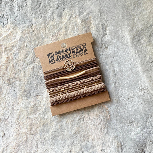 Floral Filigree Charm Hair Ties | Mocha Tan