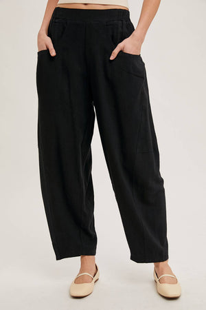 Relaxed Barrel Pants-Black