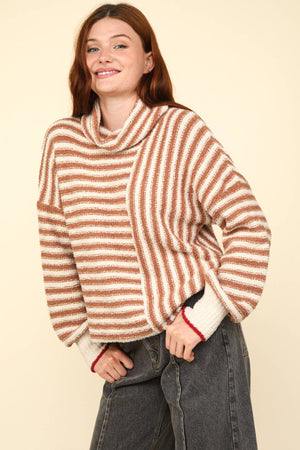 Mock Neck Soft Striped-Mocha