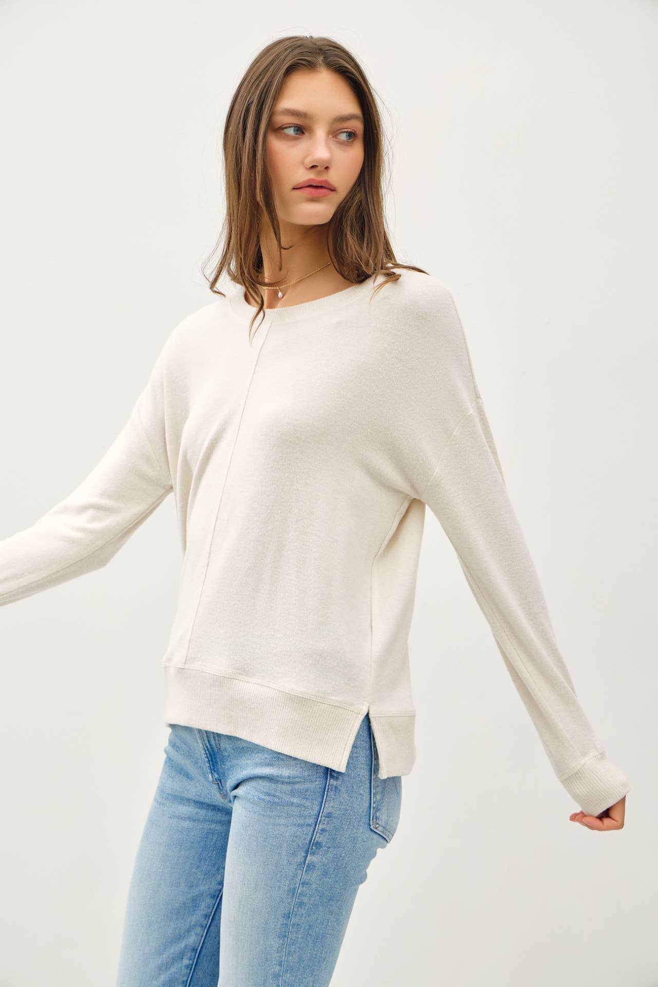 Brushed Hacci Pullover-Oatmeal