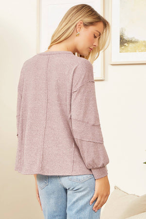 Round Neck Hacci Top-Mauve