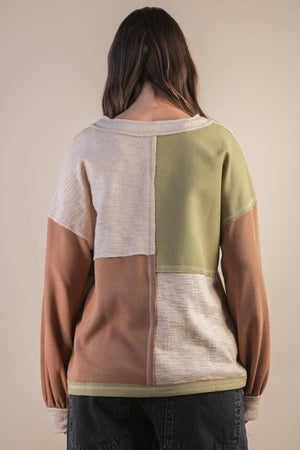Color Block Casual Knit-Mocha