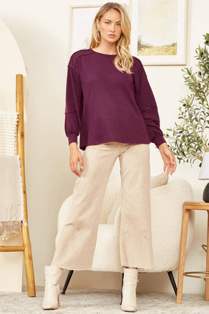Round Neck Hacci Top-Magenta