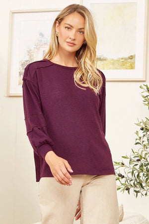 Round Neck Hacci Top-Magenta