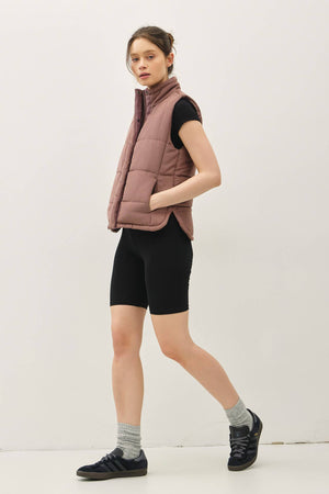 Suede Puffer Vest-Cocoa